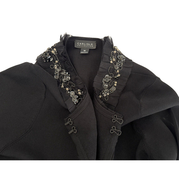 Carlisle Evening Sweater Jacket M Black Knit Bead Sequins Cropped Long Sleeve - Picture 9 of 11